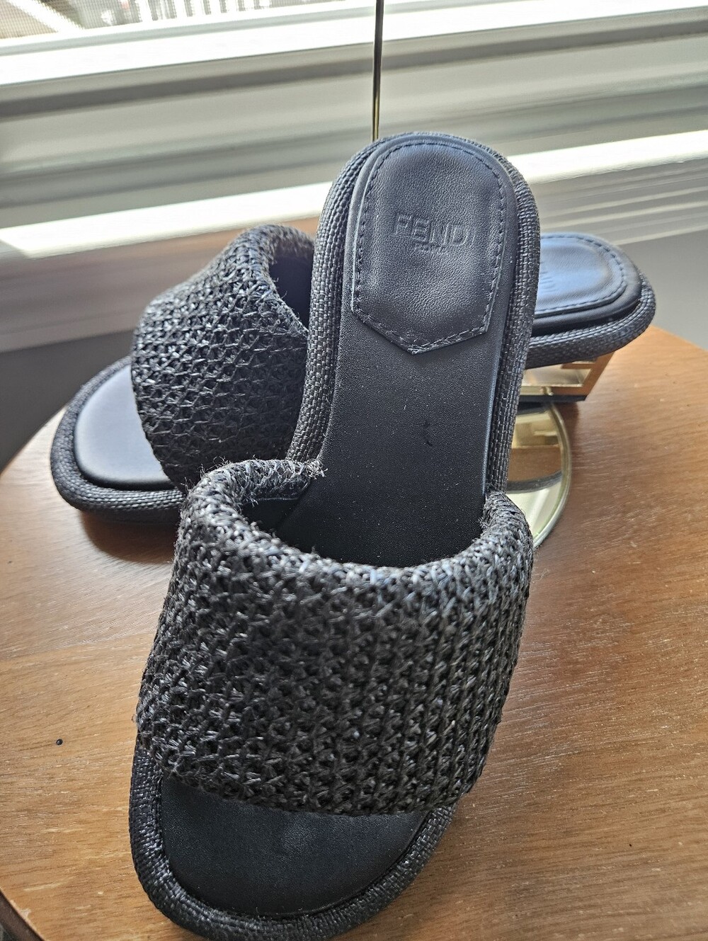 Fendi FF Hardware Raffia Slide Sandals Size 37 Black - Picture 4 of 14
